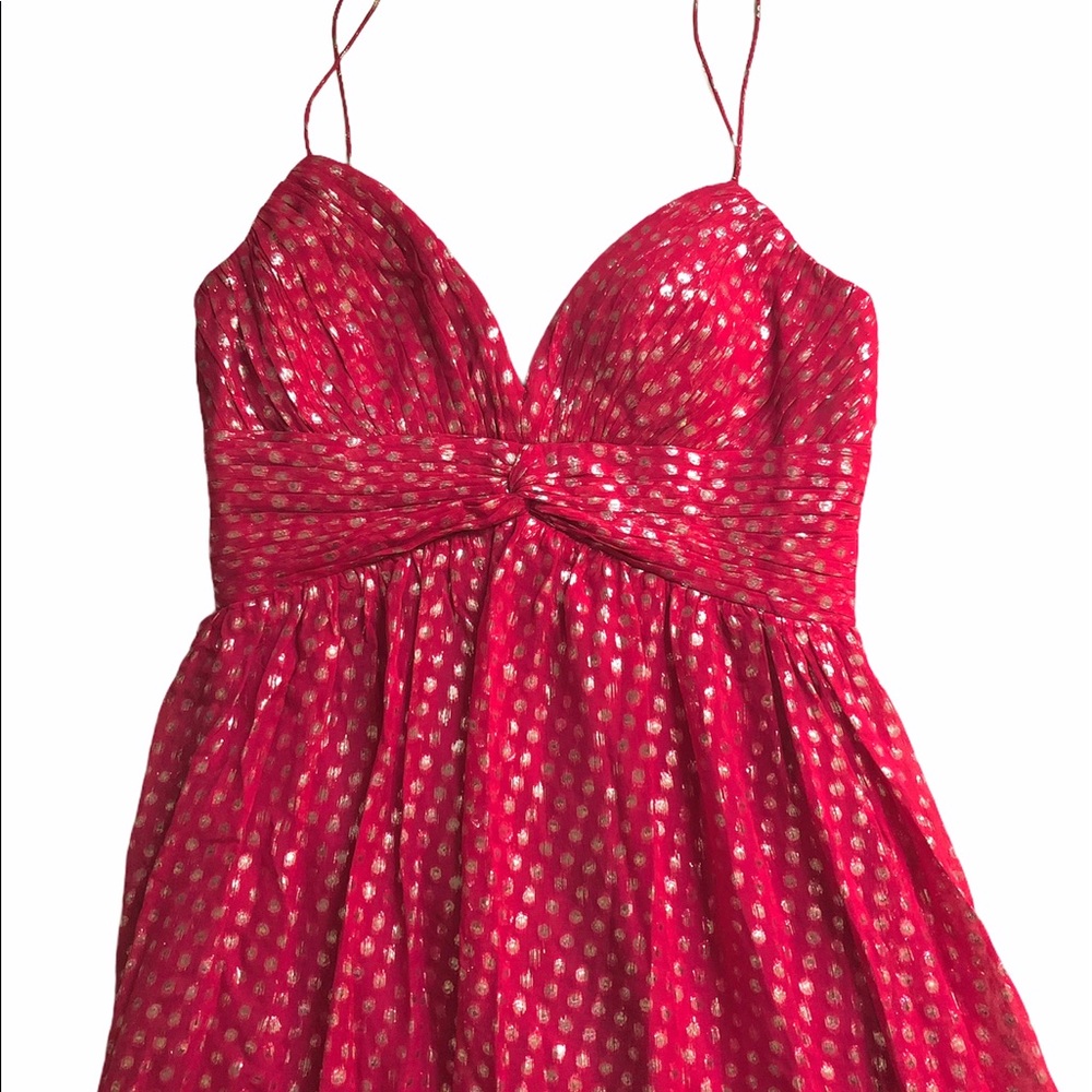 Flowing polka dot maxi dress with ruching details